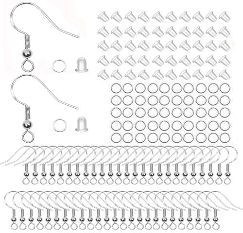 JIEYUCHU Ganci Orecchini, 50 Pezzi Ganci per Orecchini Argento Sterling 925, Ganci per Orecchie Ipoallergenici, per Orecchini DIY, Creazione di Gioielli, Accessori per Orecchini