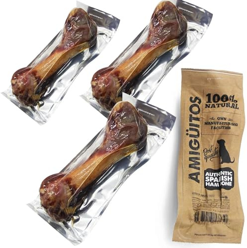 NESTQ Knochen Schinken für Hunde, natürlich, vakuumbeschichtet, groß, Zahnverstärkung, Zahn-Stick, Hunde-Snack, Beißring, Ergänzungsfuttermittel, Leckerlis, Belohnungen, 4 Stück