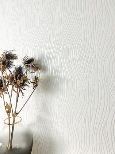 Newroom Tapete Weiß Vliestapete Wellen - Streifentapete Streifen Creme Linien Struktur Wellenmuster Modern Leicht glänzend Klassisch inkl. Tapezier-Ratgeber
