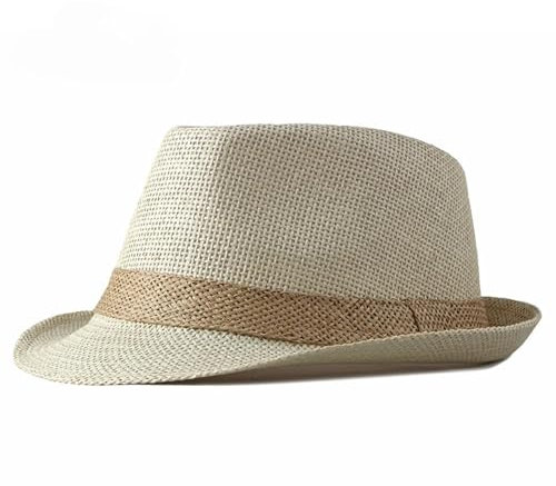 FULUJIDI Fedora Trilby Filzhut Hut Solid Jazz Hut Männer Outdoor Strand Hut Frauen Strohhut Gewebt Streifen Sonnenschirm Hut Freizeit Schnalle Strand Sun Panama Cap Beigecard