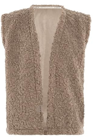 KNIT FACTORY - Rosie Weste Teddy - Damen Jacke ohne Ärmel - Damen Jacke aus Teddystoff - Gilet in Hüfthöhe - Leinen - 36/44