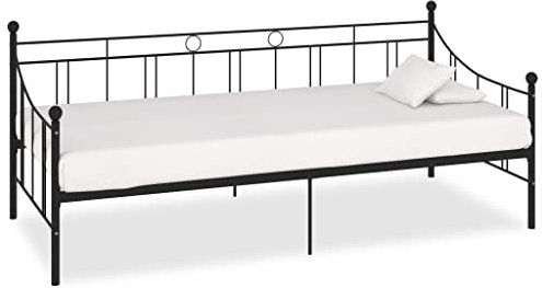 Myheimly Tagesbett-Rahmen Bettgestell Metallbett Bettsofa Bett Kojenbett Einzelbett Schlafzimmerbett Bettrahmen Lattenrost Schwarz Metall 90×200 cm