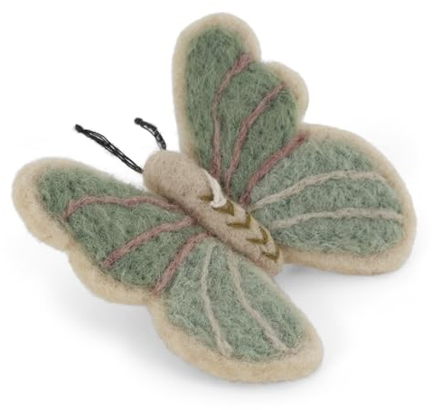 Gry & SIF Anhänger, Schmetterling, Pfirsich, Kirsche, Fairtrade, Handmade in Nepal, Filzdekoration, Sommerdeko, Frühlingsdeko, zum aufhängen, Wohndekoration, Filzdekoration, Anhänger (Green)