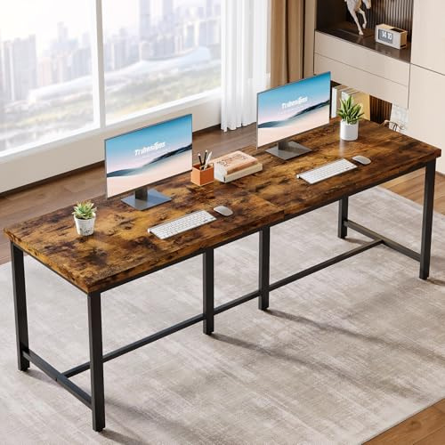 Tribesigns 200x60 cm Extra langer Computertisch für 2 Personen, Doppelter langer Schreibtisch, Doppelschreibtisch für das Heimbüro, Bürotisch für Arbeitszimmer, Schlafzimmer, Homeoffice, Vintage Braun
