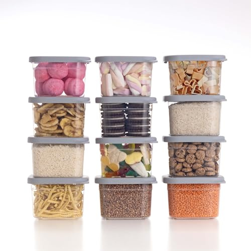 QOONA Luftdichte Vorratsdosen mit Deckel [500ml - 12er-Set] Hellgrau - Stapelbar & platzsparend für die Küche, Mehl Aufbewahrung, Food Container, Vorratsbehälter, Aufbewahrungsbox
