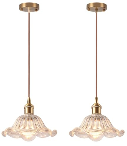 LIGKIN 2 Stück Hängeleuchte aus Glas Vintage Industrial E27 Pendelleuchte Blumen Kreativ Glasschirm Deckenleuchte für Küche Esszimmer Schlafzimmer