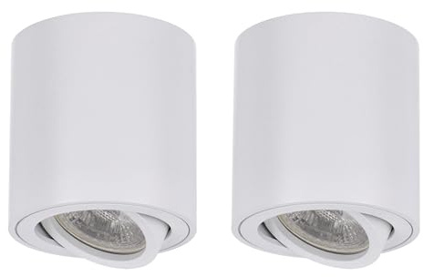 LED Deckenspot Aufbaustrahler, weiße Farbe, Aufbauspot schwenkbar Deckenstrahler 230V, Deckenleuchte mit GU10 Fassung Deckenlampe Aufputz Spots aus Aluminium, Aufbauleuchte Rund 2 Stück (2)
