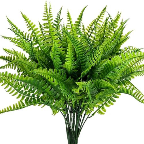 12 pezzi piante finte da esterno, felci artificiali per esterni, felce, piante finte arbusti artificiali verdi, per interni ed esterni, da appendere, per decorare la casa e il giardino