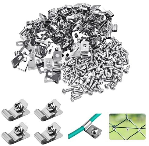Axincardarm 200 Pcs Fencing Mounting Clips Stainless Steel Fence Wire Clamp with Screws, Agricultural Wire Fence Clips for Mount Wire Mesh, Wood Wall, Panels