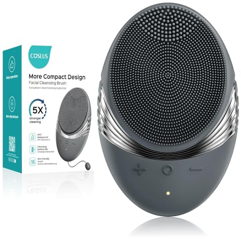 COSLUS Face Scrubber Facial Cleansing Brush: 5 Modes Rechargeable & IPX7 Waterproof​ for Sensitive Skin, Deep Cleaning Removing Blackhead Exfoliating Massaging Home Care & Business Travel​ (Black)
