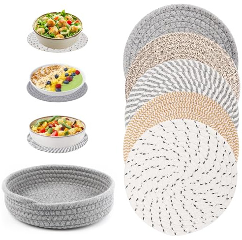 5 Pezzi Sottopentola In Cotone, 20cm Sottobicchieri Rotondi, Sottopentola per Cucina di Cotone, sottopentola in cotone a Filo, Riutilizzabile Sotto Pentola da Cucina, per padelle, Pentole(5 Colori)