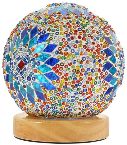 KONTONTY Lampe De Chevet Turque En Verre Coloré Boho Bleu, Lampe De Table Romantique Baroque, Décoration Légère En Verre Pour Chambre Et Bureau, Veilleuse Pratique Pour Ambiance Nocturne