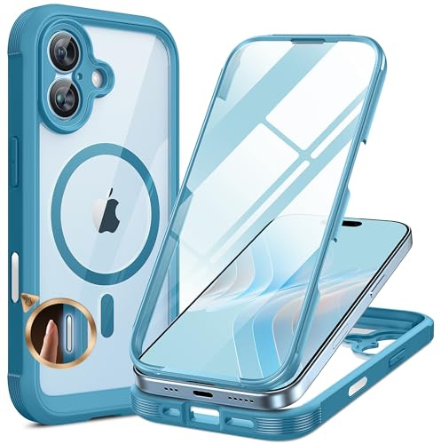 Miracase for iPhone 17 Case 6.3'', Full-Body Military Grade Drop Protection Outdoor Phone case with Built-in Glass Screen &Camera Control,Easy Installation,No Gap,Compatible with MagSafe,Blue