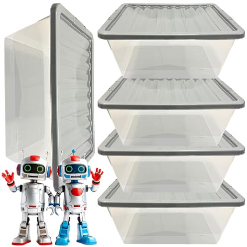 STORM TRADING GROUP Pack of 5 Plastic Storage Boxes Large (62 Litre) | With Silver Lids Clear Multipurpose Container For Kitchen, Home, Garage, Bedroom & Office