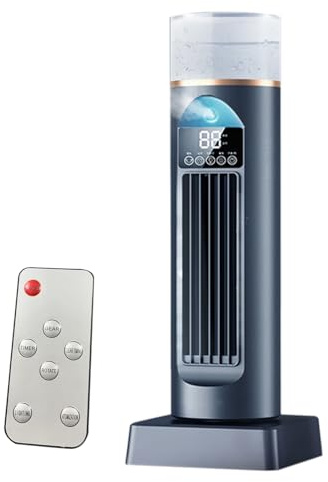 Ventilador de aire acondicionado, ventilador de torre de 34,5 cm con control remoto, mini torre de refrigeración de aire para dormitorio, enfriador silencioso sin aspas de 6 velocidades para