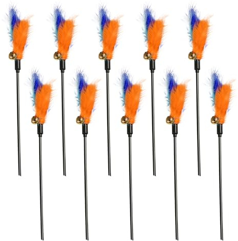 Rieoany 10 pcs Jouet Chat Plume, Plumeau Chat Interactif avec Cloche, Baguette de 48 cm pour Jouet Chaton Intérieur