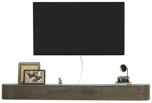 Moderno soporte flotante de pared para TV, consola de madera con almacenamiento para todos los tamaños de televisor, 300 cm, mueble de salón simple en color nogal verde