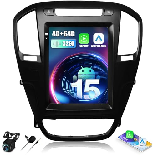 Zomolither 4G+64G Android 15 autoradio con navi para Buick Regal Opel Insignia 2009-2013,Doble DIN Wireless Carplay radio con Pantalla de 9.7 RDS/FM MirrorLink Bluetooth5.0 32EQ Canbus+Cámara Trasera