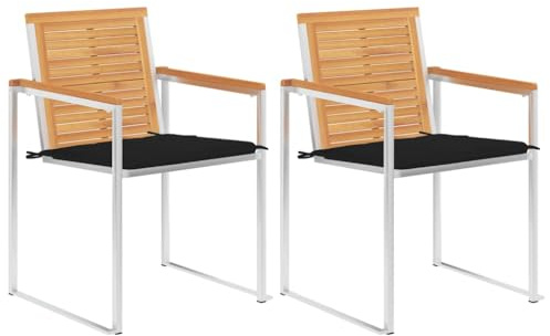 IBUQDDV Gartenstühle mit Kissen 2 STK. aus Massivholz Teak und Edelstahl 304 für Terrasse und Außenbereich, Wetterbeständige und Langlebige Holzstühle mit Polsterung