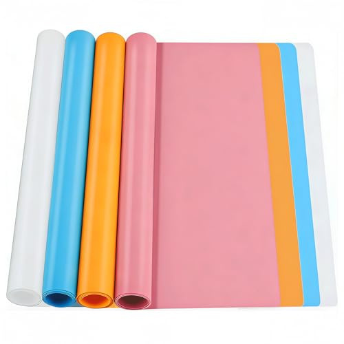Paquete de 4 alfombrillas grandes de silicona A3 con 4 colores, manteles individuales de grado alimenticio para manualidades, fundición de joyas, moldes de resina y encimeras (4, azul, rosa, naranja