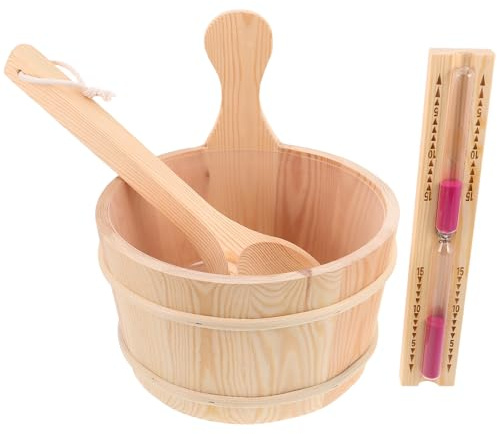 GANAZONO Saunaeimer Holz 4 Liter mit Griff und Schöpfkelle Auslaufsicherer Spa und Dampfbad Eimer für Sauna Badewanne und Wellness