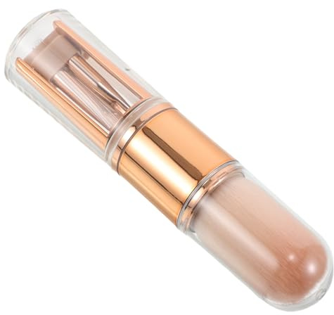 STAHAD Juego de Brochas de Maquillaje Retráctiles para Viaje, Pinceles Portátiles con Cabezal de Silicona Ultrasuave, Color Rosa Dorado, Estuche Compacto para Rubor, Corrector y Sombra
