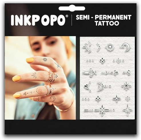 INKPOPO 2 Sheets Finger Semi Permanent Temporary Tattoos for Women - 7-15 Days Long Lasting, Waterproof, Sweatproof & Rub-Proof, Ultra Realistic, Matte, No Adhesive & Residue, Finger Tattoo 168