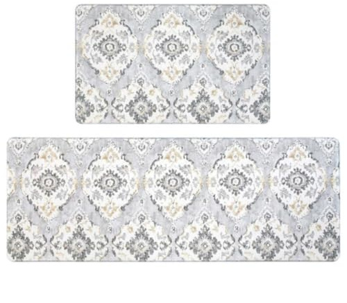 Alfombra Cocina 50X80Cm Gris Retro Alfombra Vinilica Cocina Cuero,Modernas Lavable Antideslizante Anti Fatiga para Pasillo, Comedor,Hogar Alfombrilla Cocina