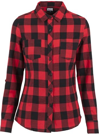 Urban Classics Damen Ladies Turnup Checked Flanell Shirt Hemd, blk/red, S