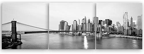 ge Bildet Bild auf Leinwand | New York City skyline und die Brooklyn Bridge in 150x50 cm mehrteilig als Panorama Wandbild XXL | Wand-deko Dekoration Wohnung modern Bilder | 1023