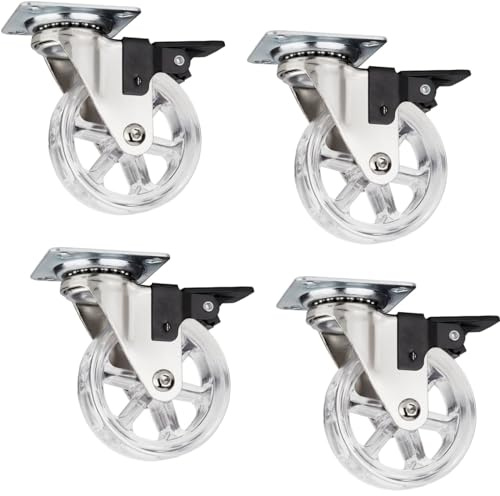 SOTECH 4er Set dekorative Design Möbelrollen RAPID Ø 75 mm transparent | mit Bremse, Tragkraft 35 Kg, Höhe 97 mm, Lenkrollen