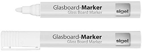 SIGEL GL715 weiße Glasboard-/ Kreidemarker, 2 Stück | schreibt sofort | zum Beschriften von Glas, Fenster, Spiegel | sehr gut deckend | abwischbar, Rundspitze 2 - 3 mm