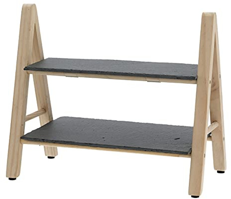 Spetebo Schiefer Etagere mit 2 Etagen - 32 cm - Etagenständer 2-stöckig - Servierplatte mit Holzgestell