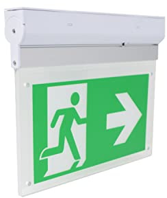 Intratec Notleuchte – Notausgangsschild nachleuchtend mit Manuelltest Funktion – LED Schild mit Akku für Wand- u. Deckenmontage – LED Schild gemäß DIN – 300x50x230mm
