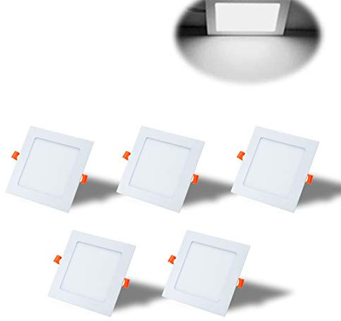 Yafido Plafoniera LED Ultra Pannello magro 12W Luci da Incasso Piazza Bianco Freddo 6500K Equivalente a 70W 960LM 220V Cartongesso Luce Non-Dimmerabile Confezione da 5