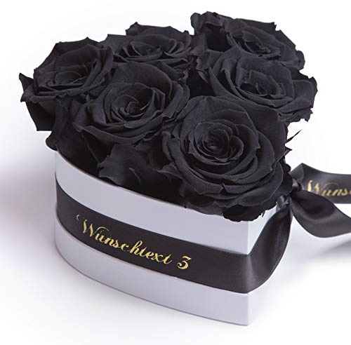 ROSEMARIE SCHULZ Heidelberg Blumenherz Infinity Rosenbox in Herzform konservierte Rosen Geschenk für Frauen (Wunschtext, Schwarz)
