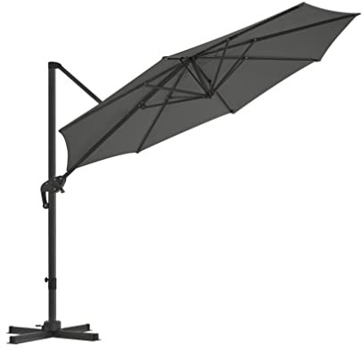 SONGMICS Parasol de jardín, Parasol excéntrico 3 m, con rotación de 360°, Protección UPF50+, Inclinación ajustable, con manivela, con base, Gris GPU35GY