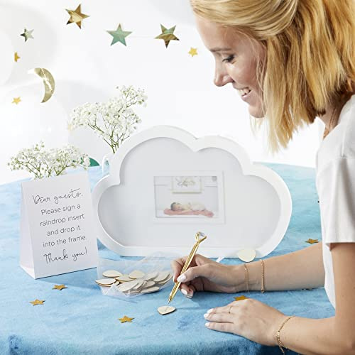 Kate Aspen Baby Shower Gästebuch Wolkenrahmen mit Holz Regentropfen Gästebuch Alternative, Kinderzimmer Dekor, Babyparty Dekorationen, Sonogramm Bilderrahmen