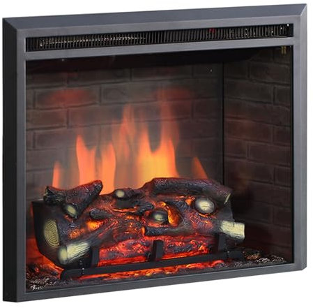 BALDERIA camino elettrico Calida 26 | Caminetto elettrico a incasso | Effetto fiamma 3D | Riscaldamento elettrico 2000W, crepitio | Focolare da inserto con telecomando, timer, termostato | Nero