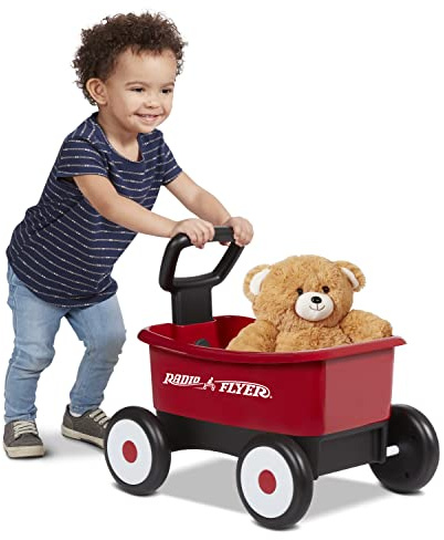 Radio Flyer Push & Pull Walker Wagon with Teddy Bear, Red 2-in-1 Wagon for Toddlers, For 1-4 Years Old