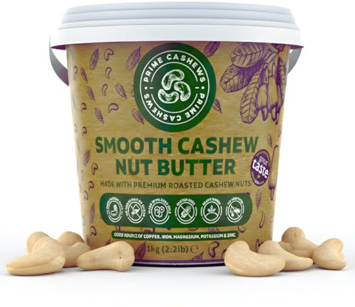 Prime Earth Smooth Cashew Nut Butter - Smooth Cashew Spread/Paste - 1kg - Award Winning - Made With 100% Cashew Nuts - No Oil, Salt & Sugar - Vegan, Keto & Paleo - Made In The UK