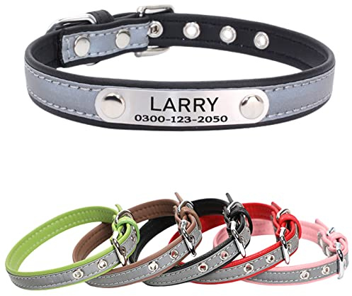 Yonsbox Personalisiertes Reflektierendes Halsband für Hunde & Katzen – Leichtes, Robustes Mikrofaser-Halsband mit Gravur, Stillem ID-Anhänger & Reflektierender Sicherheitsnaht – In 6 Größen (XS–XXL)
