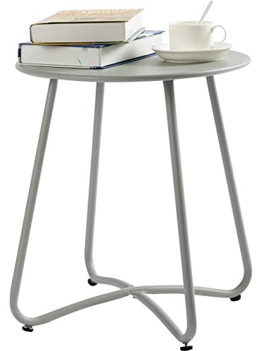 HollyHOME Beistelltisch Outdoor Gartentisch Balkontisch, Runder Patio Beistelltisch Kaffeetische Nachttisch Metalltisch Garten Terrasse, Grau