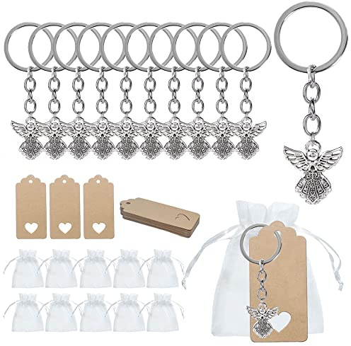 Csirnto Engel Anhänger 30 Stück Schutzengel Anhänger Gastgeschenk Taufe Hochzeit Party Mitbringsel Anhänger Schlüsselanhänger Schutzengel für Taufe Hochzeit Party mit Organza Beutel Kraftpapier