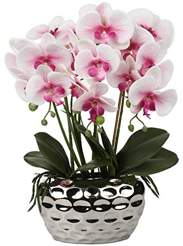 Fiori Artificiali Fiori Artificiali Orchidea in Vaso, Phalaenopsis Artificiale fiore di orchidea finta per l'arredamento dell'hotel dell'ufficio domestico,arredamento del bagno, Rosa,44cm