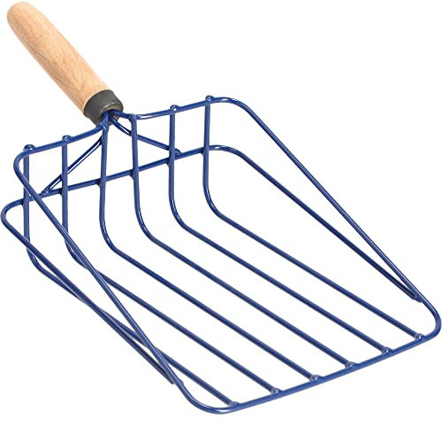 KADAX Gemüseschaufel aus Metall, 37 x 18,5 cm, kleine Schaufel mit Griff aus Holz, Drahtgabel, Streuschaufel, Kartoffelgabel, Schaufel für Gemüse, Kohlengabel (Kurz)