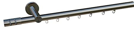 tilldekor Innenlauf Gardinenstange nach Maß, Boston 1-läufig, edelstahl-optik, 20mm Durchmesser, auf Maß gefertigt, 140 cm, inkl. Trägern,Endstücken und Gleitern