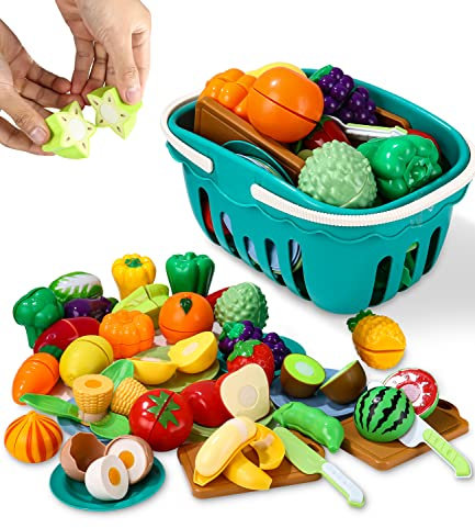 Spielküche Zubehör,Kinderküche Zubehör,Obst aus Kunststoff zum Schneiden,Verschiedenes Obst Und Gemüse, Teller, Schneidebretter