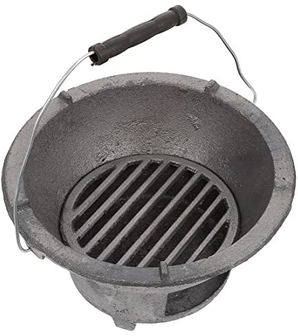 MTND Poêle à Barbecue Portable en Fonte, Barbecue de Table Japonais de 25 cm, poêle à Charbon de Bois pour Barbecue extérieur, Outil de Barbecue de Camping pour intérieur extérieur