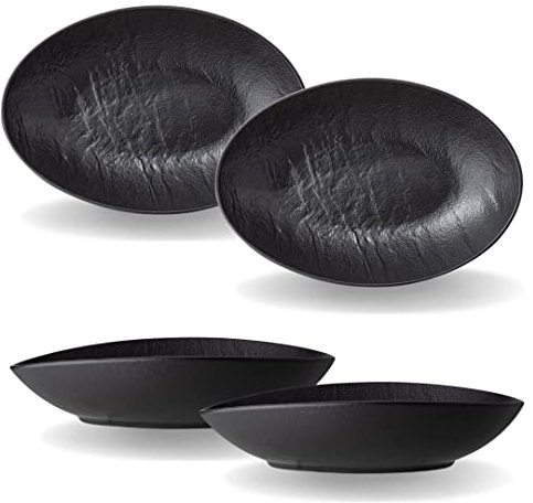 Wilmax - Bol - 2 pièces - Porcelaine - Noir - pour Une variété de Plats - Va au Four - Passe au Lave-Vaisselle - Imitation Pierre Naturelle - Résistant - Émaillé à la Main - Idéal en lot